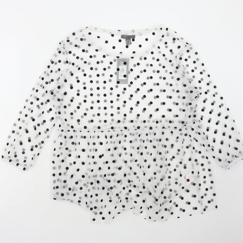 Primark Womens White Polka Dot Polyester Basic Blouse Size M Round Neck