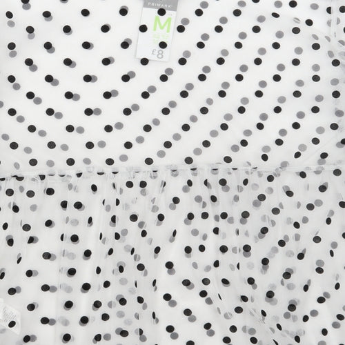 Primark Womens White Polka Dot Polyester Basic Blouse Size M Round Neck