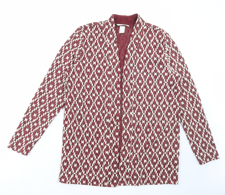 H&M Womens Red V-Neck Argyle/Diamond Polyester Cardigan Jumper Size M