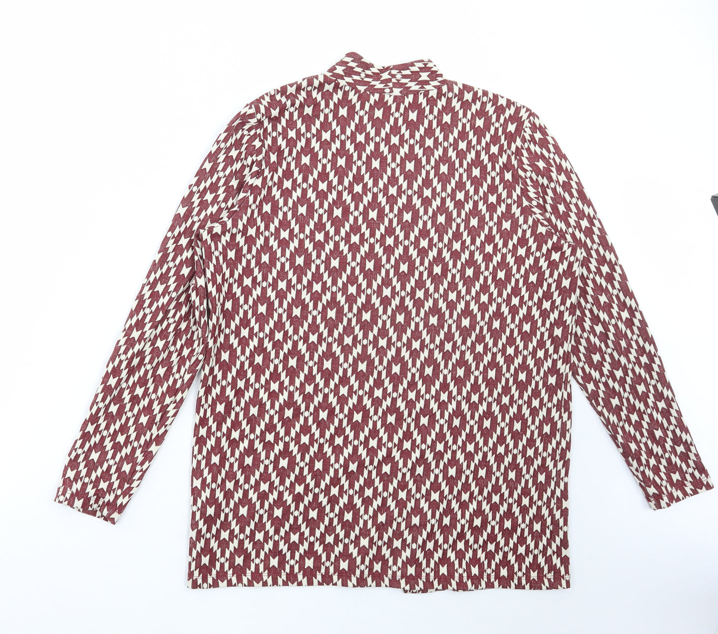H&M Womens Red V-Neck Argyle/Diamond Polyester Cardigan Jumper Size M