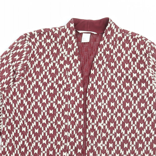 H&M Womens Red V-Neck Argyle/Diamond Polyester Cardigan Jumper Size M