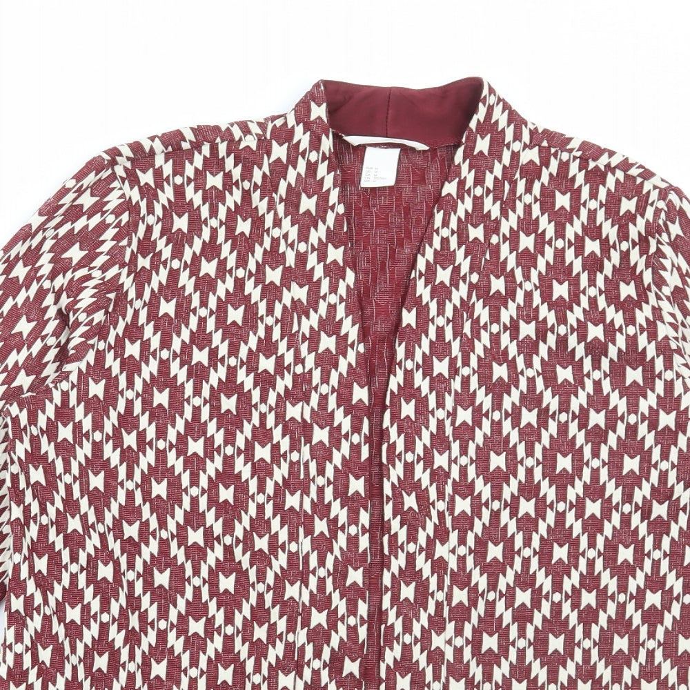 H&M Womens Red V-Neck Argyle/Diamond Polyester Cardigan Jumper Size M