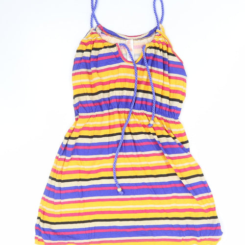 Ocean Club Womens Multicoloured Striped Cotton A-Line Size 12 Scoop Neck Tie
