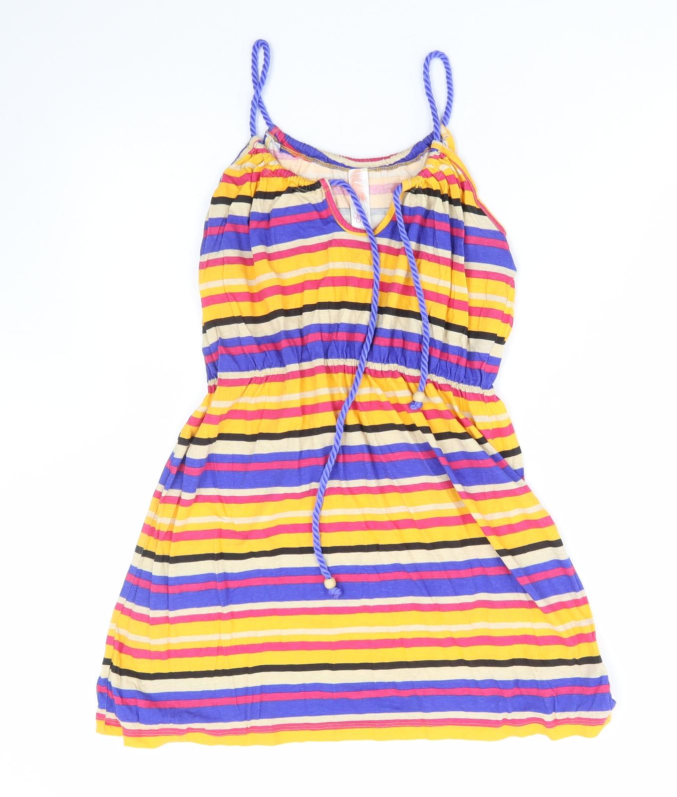 Ocean Club Womens Multicoloured Striped Cotton A-Line Size 12 Scoop Neck Tie