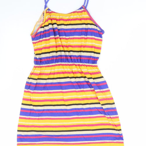 Ocean Club Womens Multicoloured Striped Cotton A-Line Size 12 Scoop Neck Tie
