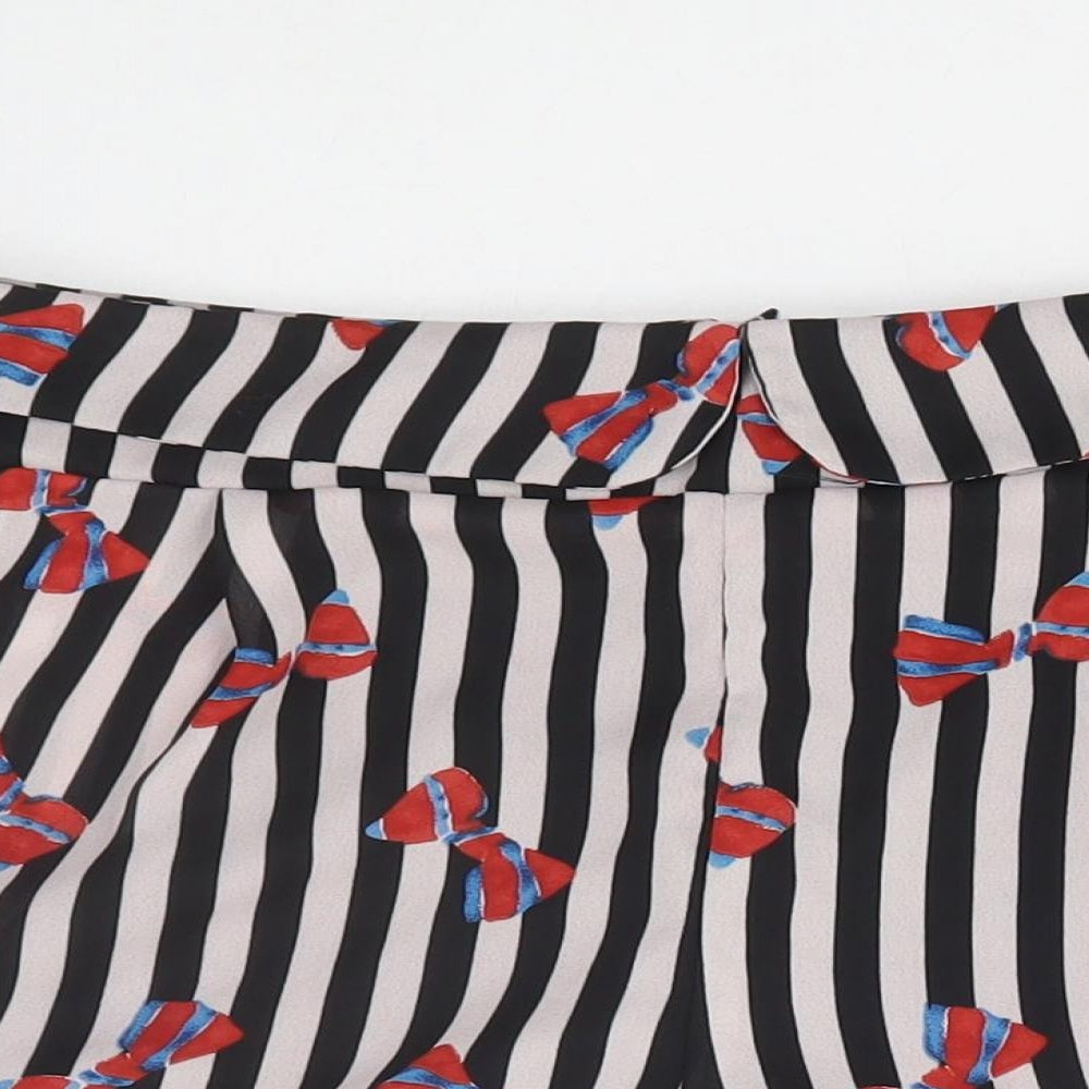 Cutie Womens Black Striped Polyester Hot Pants Shorts Size 16 L4 in Regular Zip - Bow Pattern