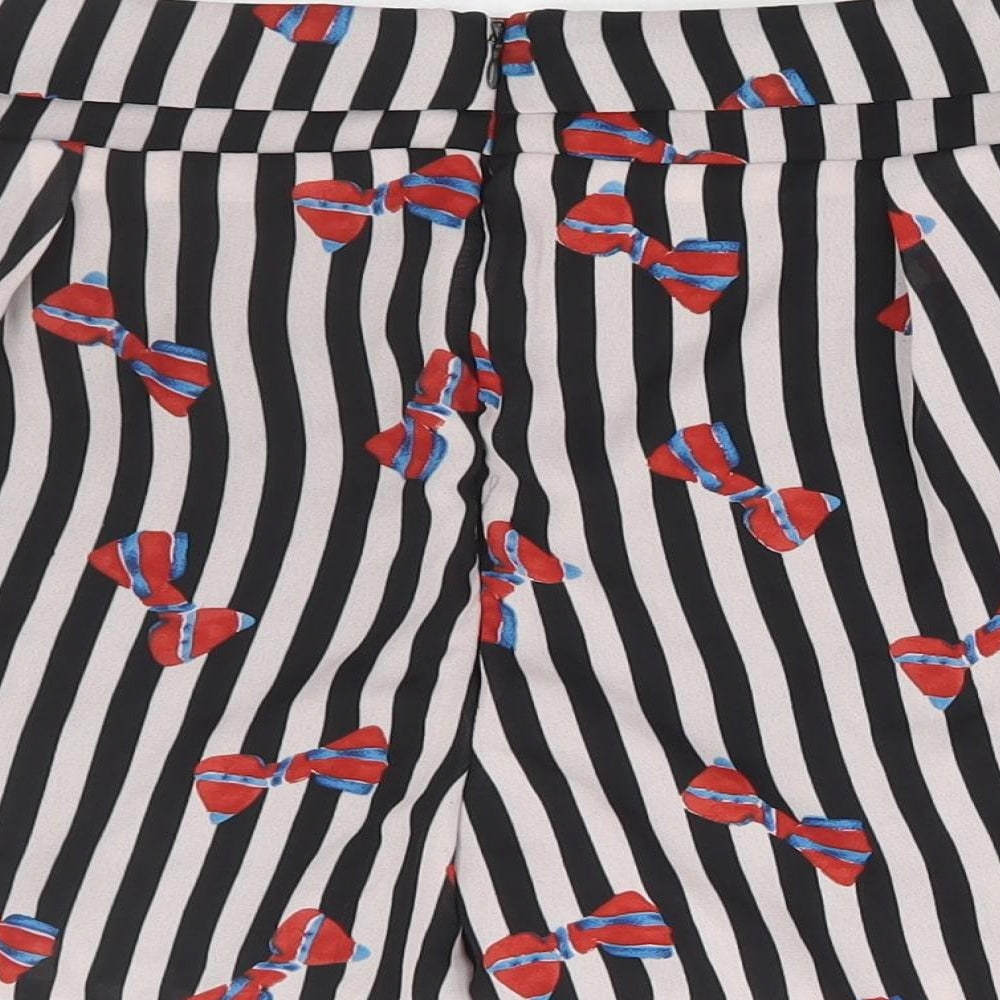 Cutie Womens Black Striped Polyester Hot Pants Shorts Size 16 L4 in Regular Zip - Bow Pattern