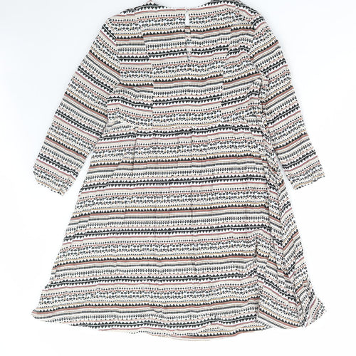 H&M Womens Multicoloured Geometric Viscose A-Line Size 10 Round Neck Button