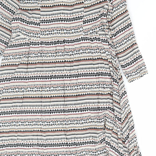 H&M Womens Multicoloured Geometric Viscose A-Line Size 10 Round Neck Button