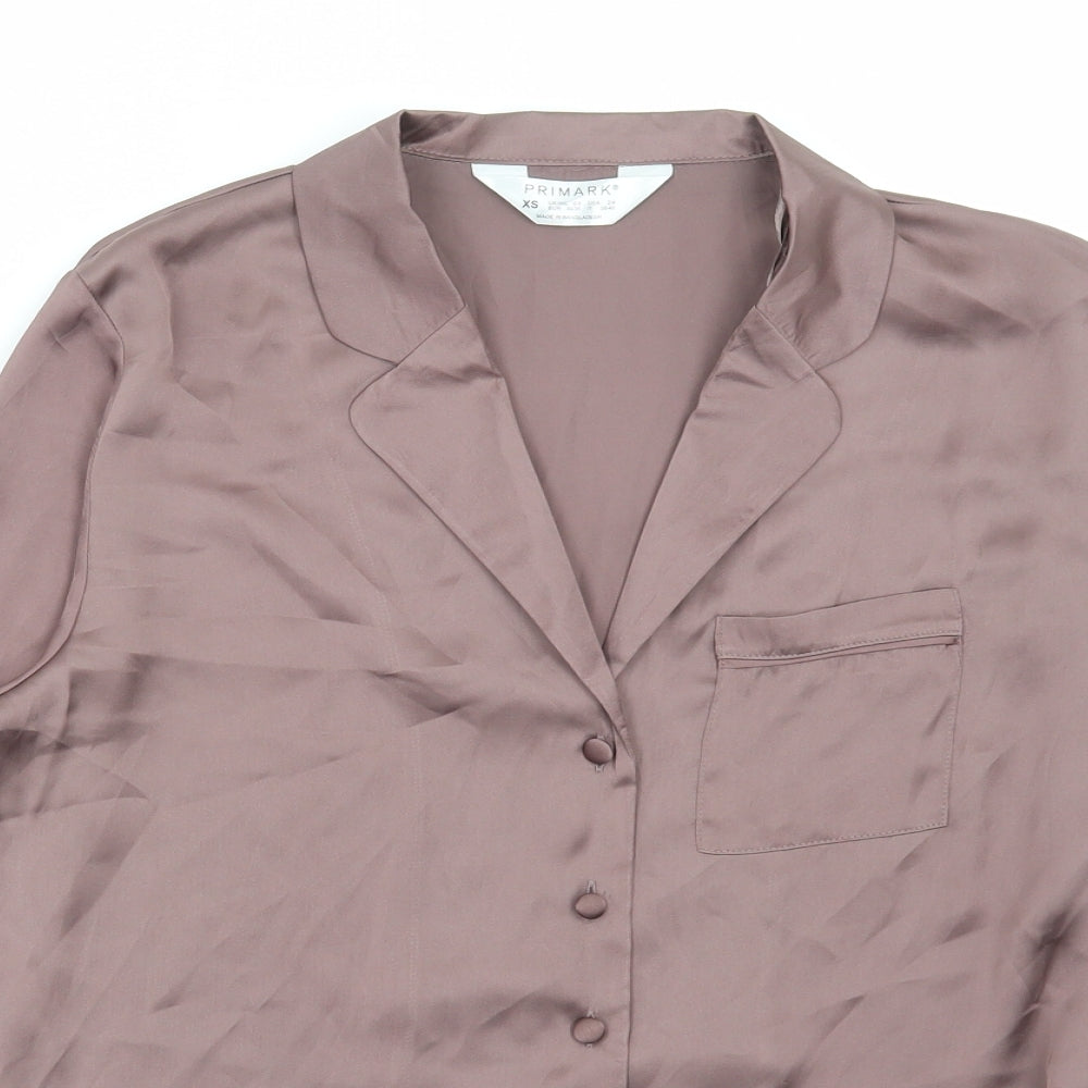Primark Womens Brown Polyester Basic Blouse Size XS Collared