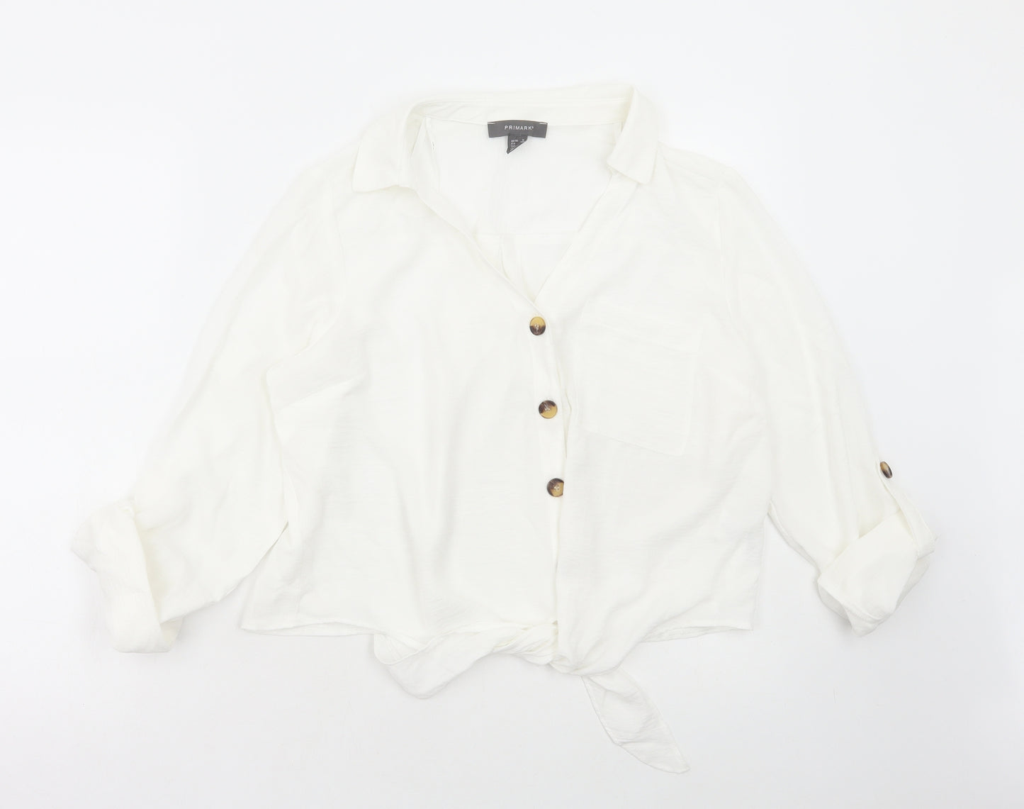 Primark Womens White Polyester Basic Blouse Size 16 Collared