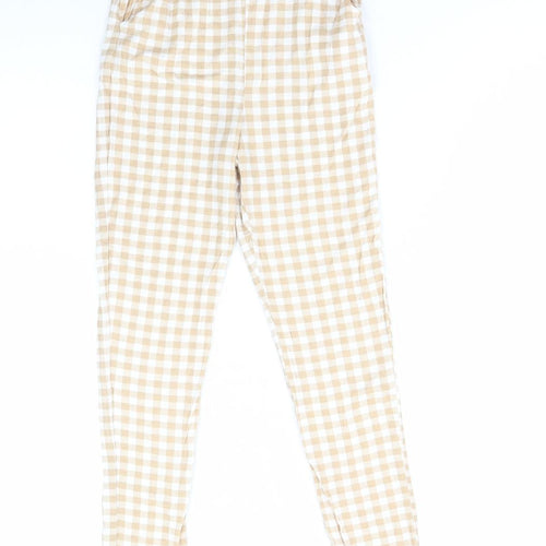 PRETTYLITTLETHING Womens Brown Check Viscose Jegging Leggings Size 6 L26 in