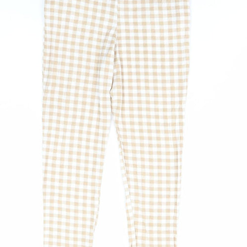 PRETTYLITTLETHING Womens Brown Check Viscose Jegging Leggings Size 6 L26 in