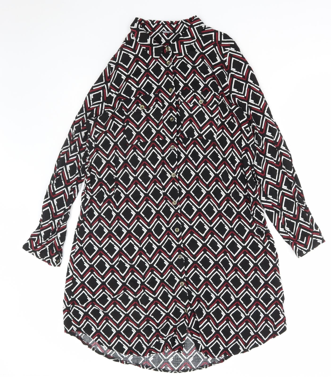 Select Womens Multicoloured Geometric Viscose Shift Size 16 Collared Button