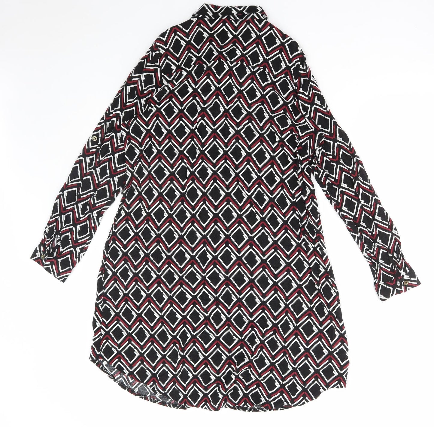 Select Womens Multicoloured Geometric Viscose Shift Size 16 Collared Button