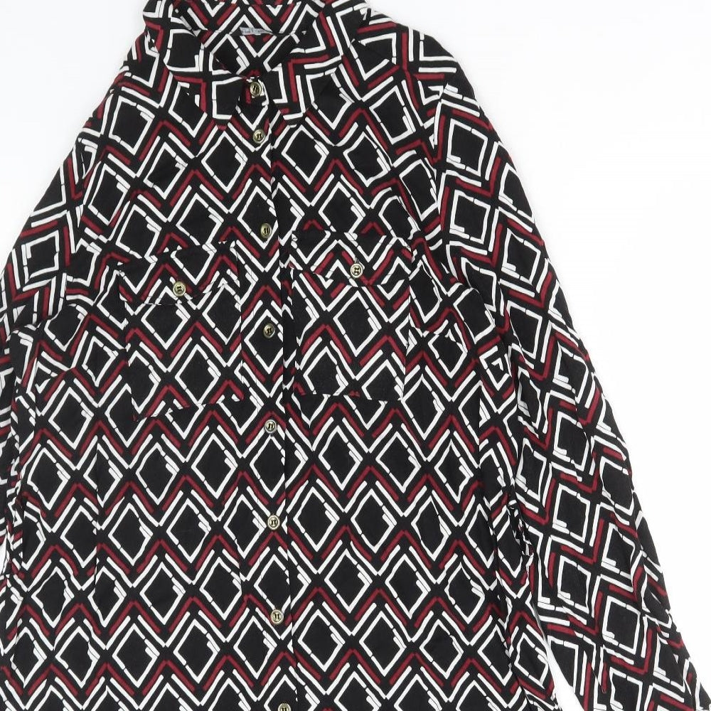 Select Womens Multicoloured Geometric Viscose Shift Size 16 Collared Button