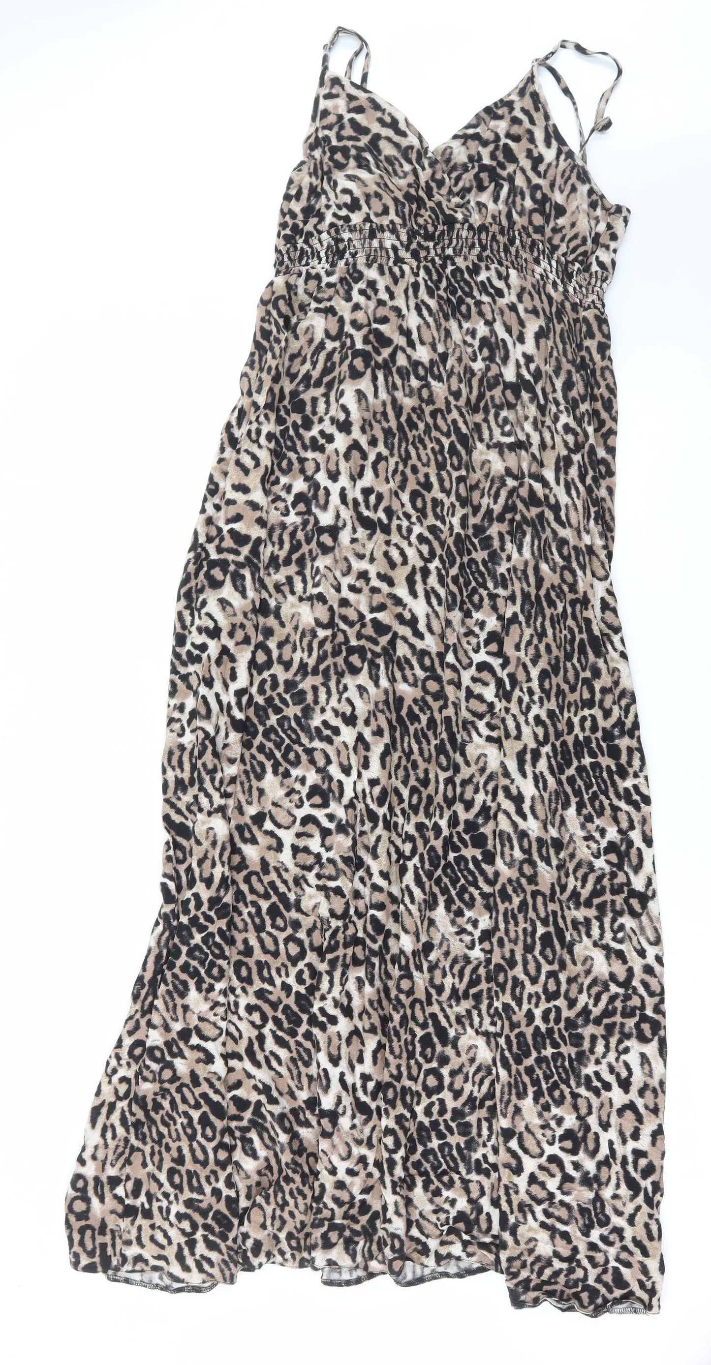 TU Womens Brown Animal Print Viscose Maxi Size 14 V-Neck Pullover