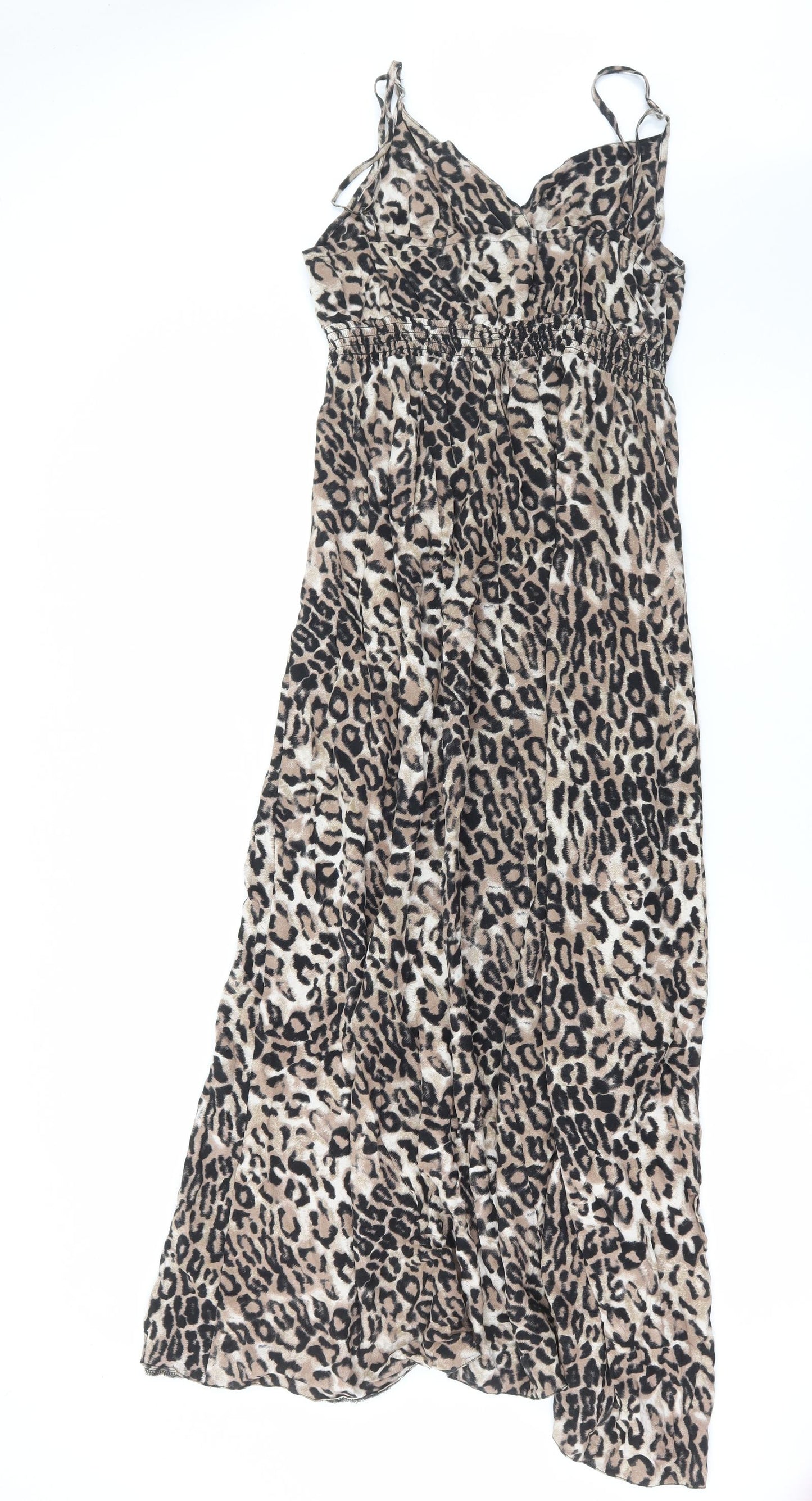 TU Womens Brown Animal Print Viscose Maxi Size 14 V-Neck Pullover