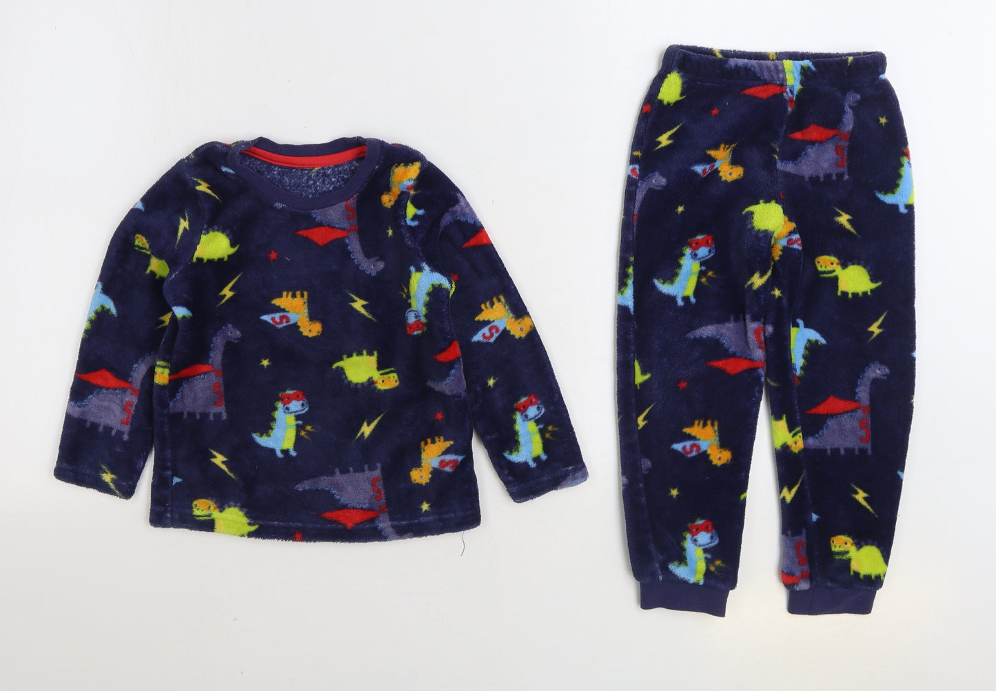 Nutmeg Boys Blue Geometric Polyester Pyjama Set Size 3-4 Years Pullover - Dinosaur