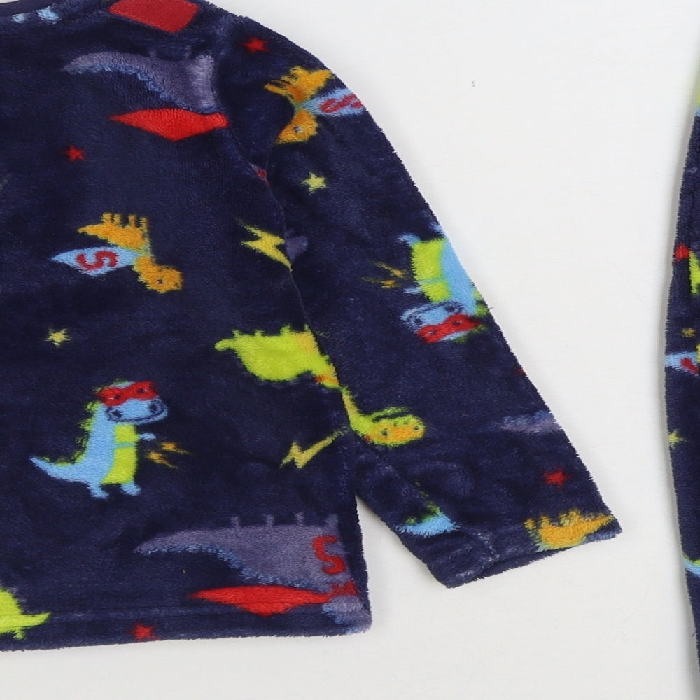 Nutmeg Boys Blue Geometric Polyester Pyjama Set Size 3-4 Years Pullover - Dinosaur