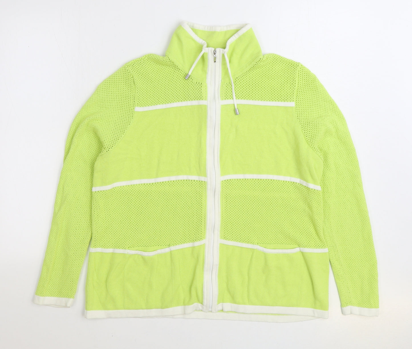 Chicos Womens Green High Neck 100% Cotton Full Zip Jumper Size M
