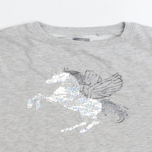 NEXT Girls Grey Cotton Pullover Sweatshirt Size 8 Years Pullover - Unicorn Cropped