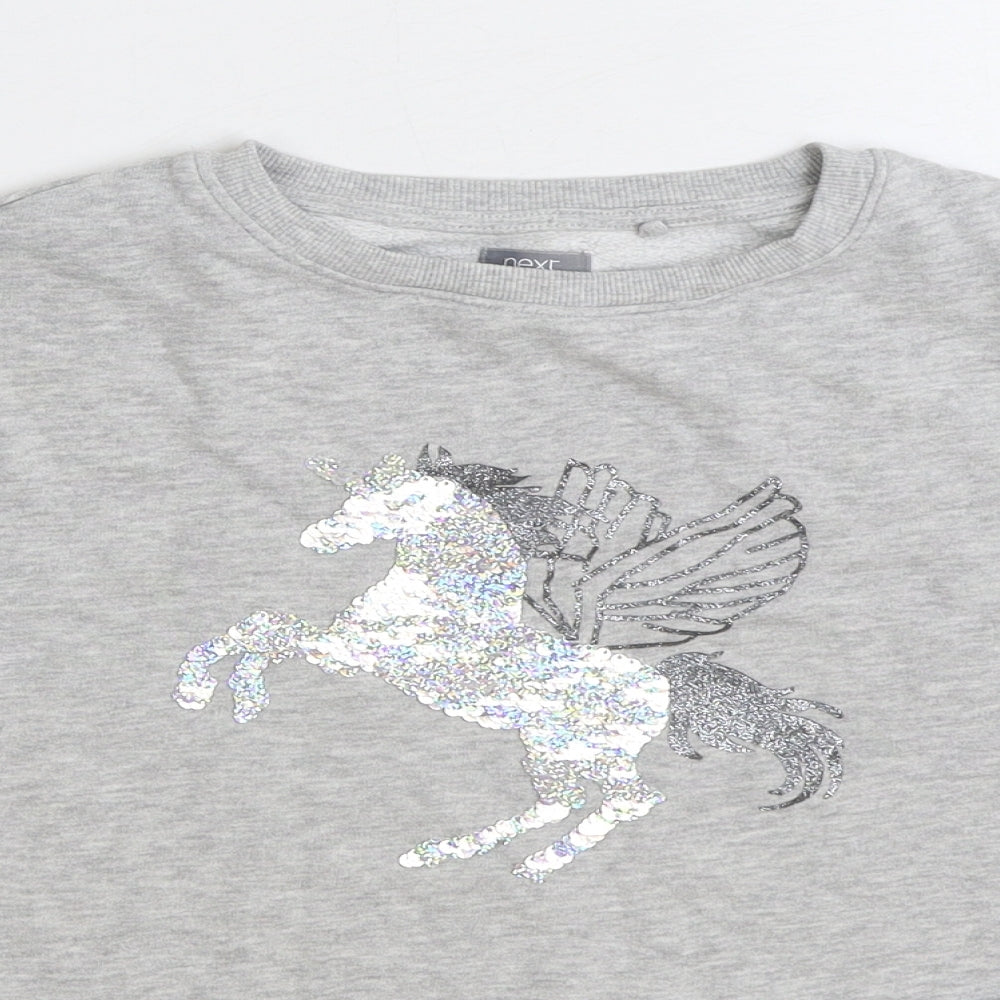 NEXT Girls Grey Cotton Pullover Sweatshirt Size 8 Years Pullover - Unicorn Cropped
