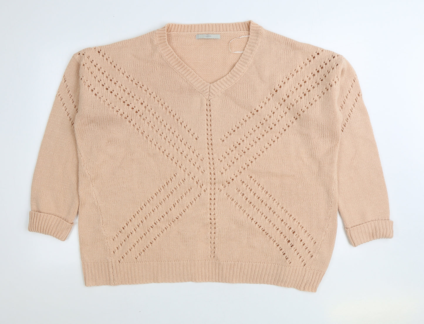 George Womens Pink V-Neck Acrylic Pullover Jumper Size 22