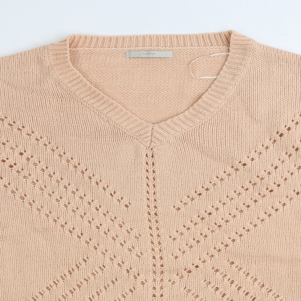 George Womens Pink V-Neck Acrylic Pullover Jumper Size 22