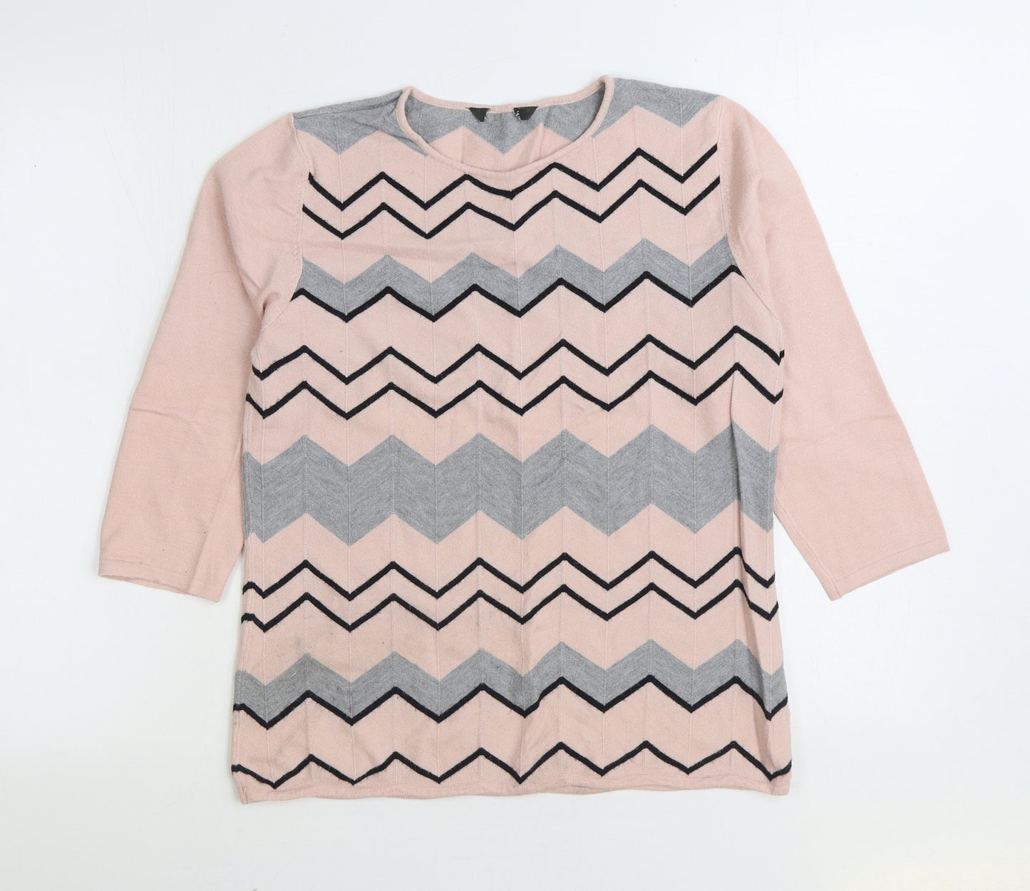 Bonmarché Womens Pink Round Neck Striped Viscose Pullover Jumper Size 12