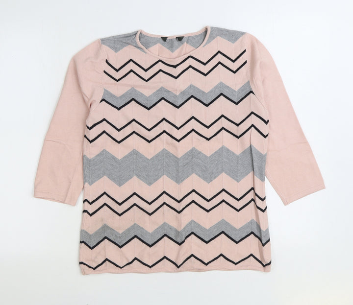 Bonmarché Womens Pink Round Neck Striped Viscose Pullover Jumper Size 12