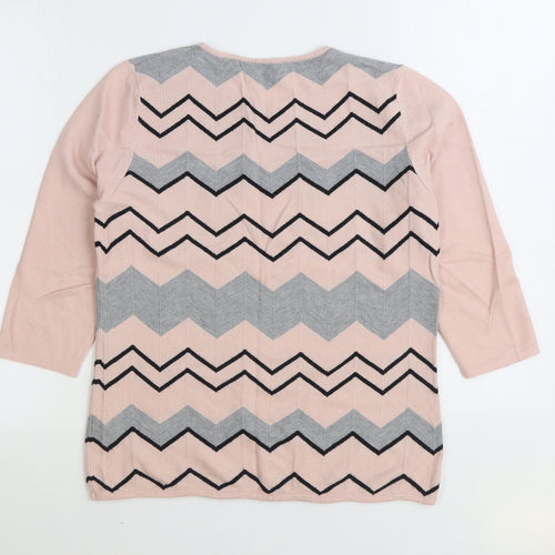 Bonmarché Womens Pink Round Neck Striped Viscose Pullover Jumper Size 12
