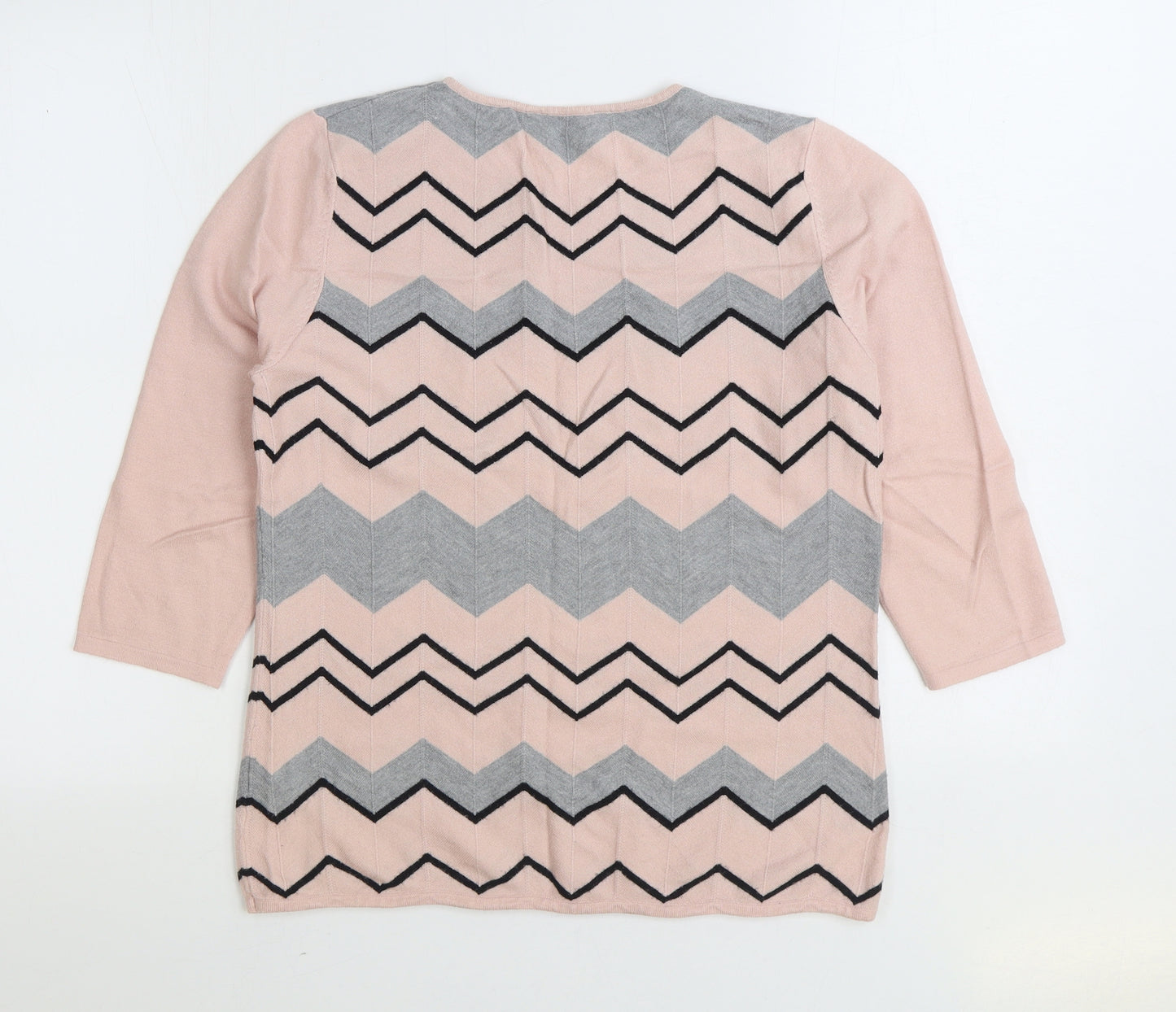 Bonmarché Womens Pink Round Neck Striped Viscose Pullover Jumper Size 12