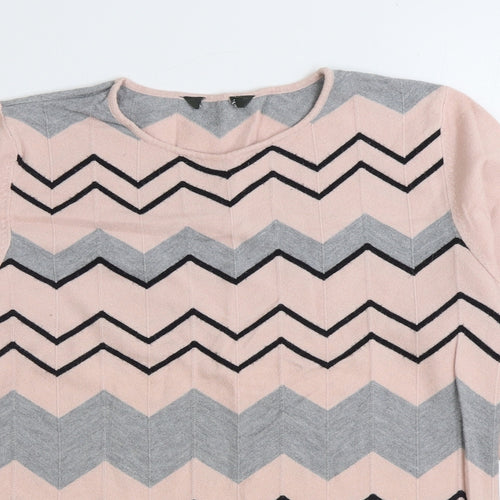 Bonmarché Womens Pink Round Neck Striped Viscose Pullover Jumper Size 12