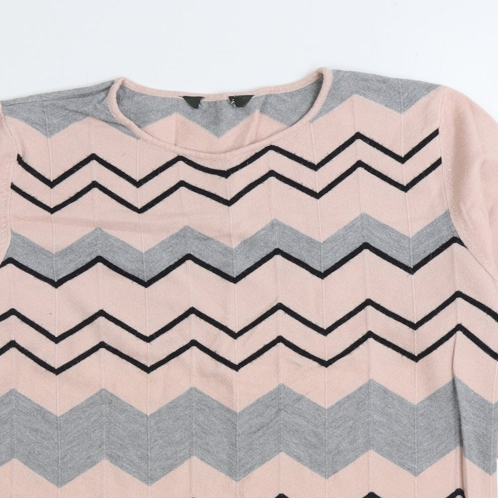 Bonmarché Womens Pink Round Neck Striped Viscose Pullover Jumper Size 12