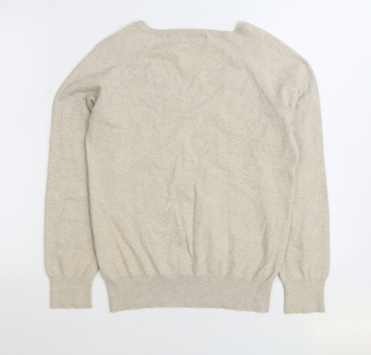 Yessica Womens Beige V-Neck Cotton Pullover Jumper Size M