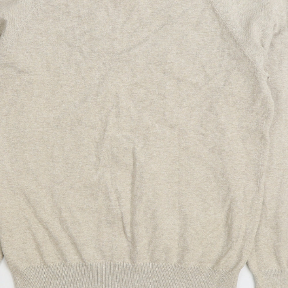 Yessica Womens Beige V-Neck Cotton Pullover Jumper Size M