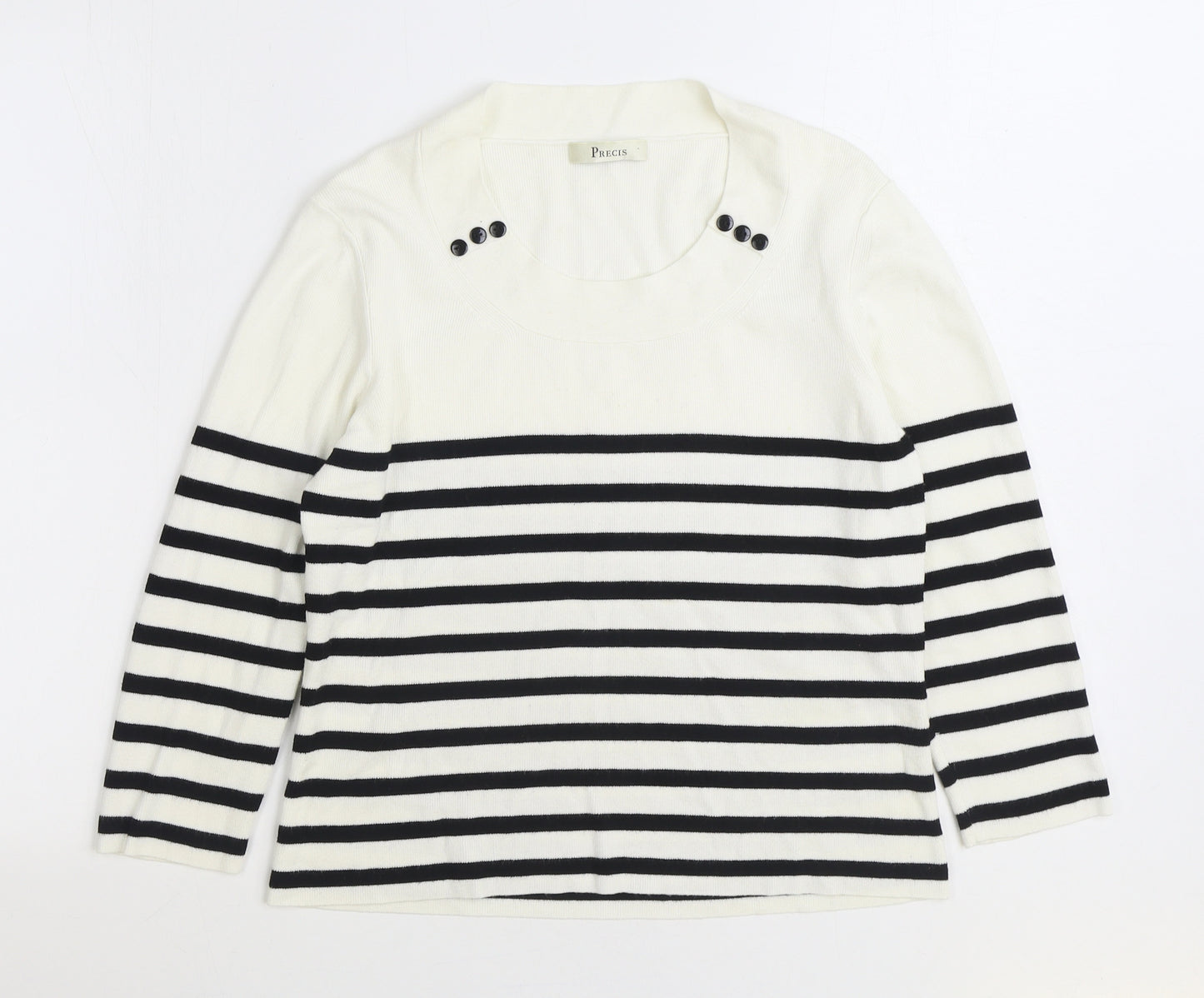 Precis Womens White Round Neck Striped Nylon Pullover Jumper Size M