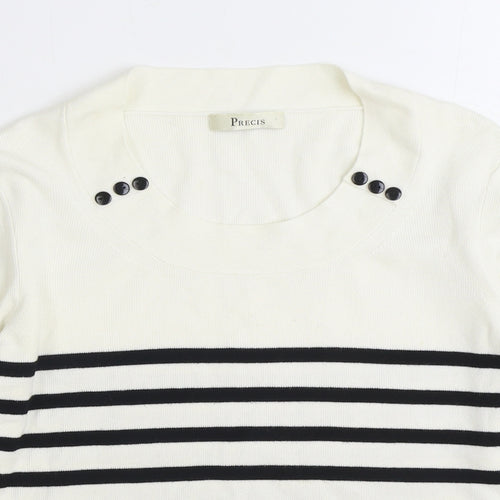 Precis Womens White Round Neck Striped Nylon Pullover Jumper Size M