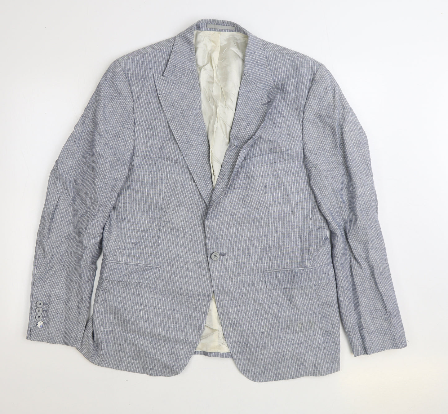 Remus Uomo Jeans Mens Blue Striped Linen Jacket Suit Jacket Size 44