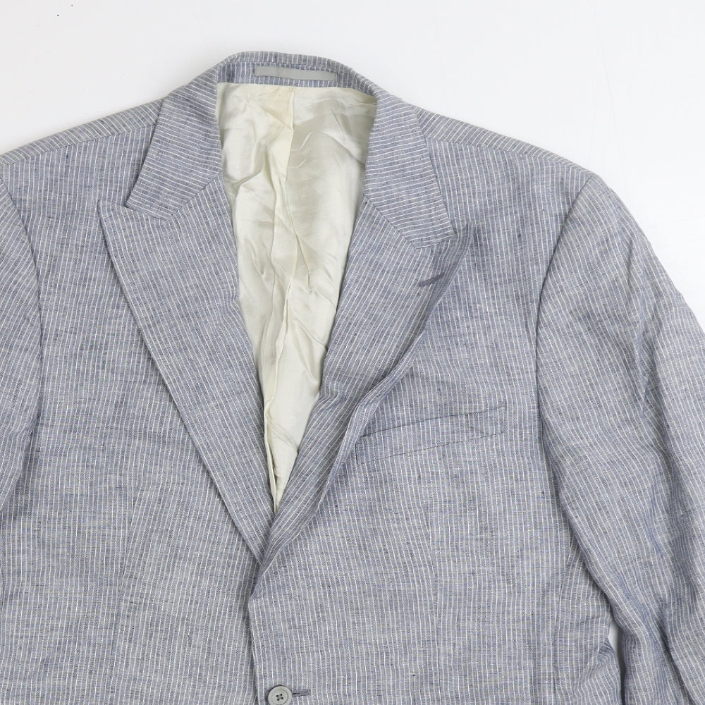 Remus Uomo Jeans Mens Blue Striped Linen Jacket Suit Jacket Size 44