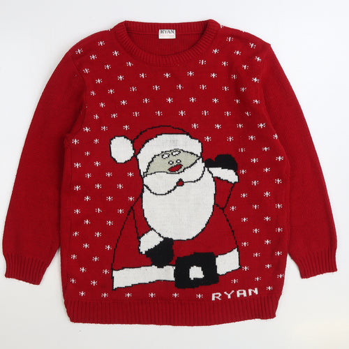 Ryan Mens Red Round Neck Acrylic Pullover Jumper Size M - Christmas Santa