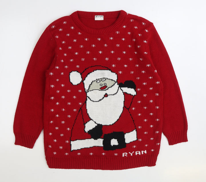 Ryan Mens Red Round Neck Acrylic Pullover Jumper Size M - Christmas Santa