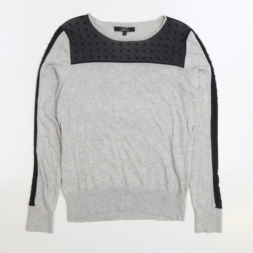 Debenhams Womens Grey Boat Neck Viscose Pullover Jumper Size 14