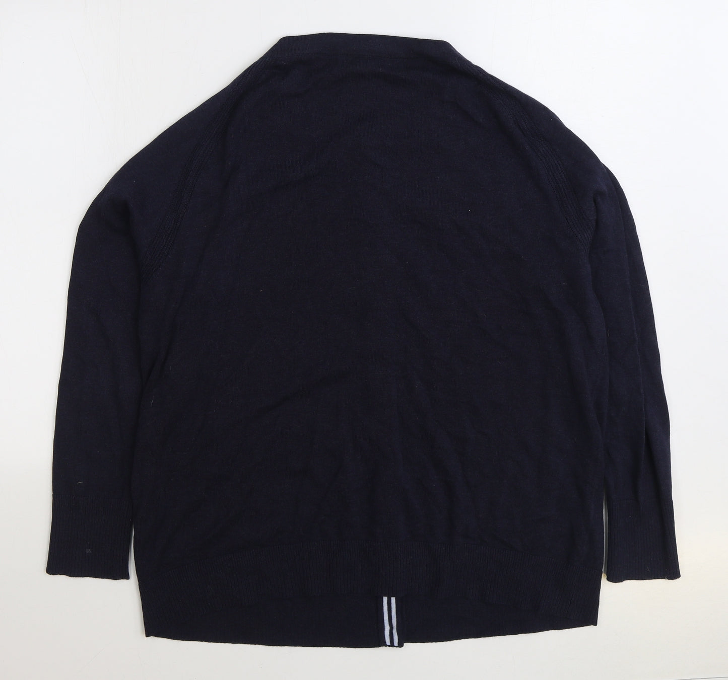 White Stuff Womens Blue Round Neck 100% Cotton Cardigan Jumper Size 22