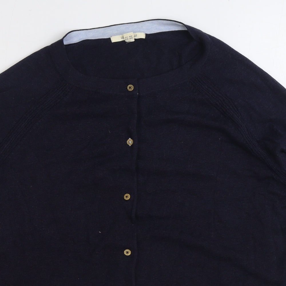 White Stuff Womens Blue Round Neck 100% Cotton Cardigan Jumper Size 22