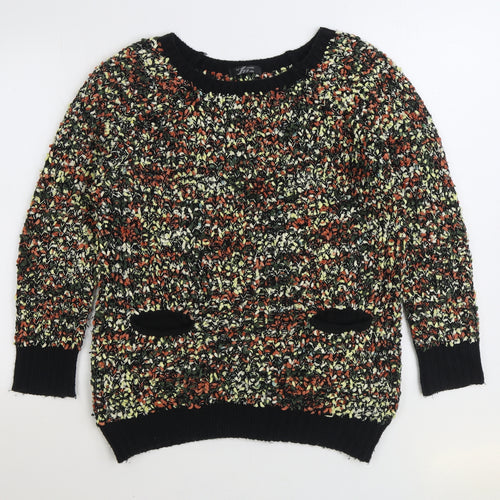 La Femme Womens Multicoloured Boat Neck Geometric Polyester Pullover Jumper Size M