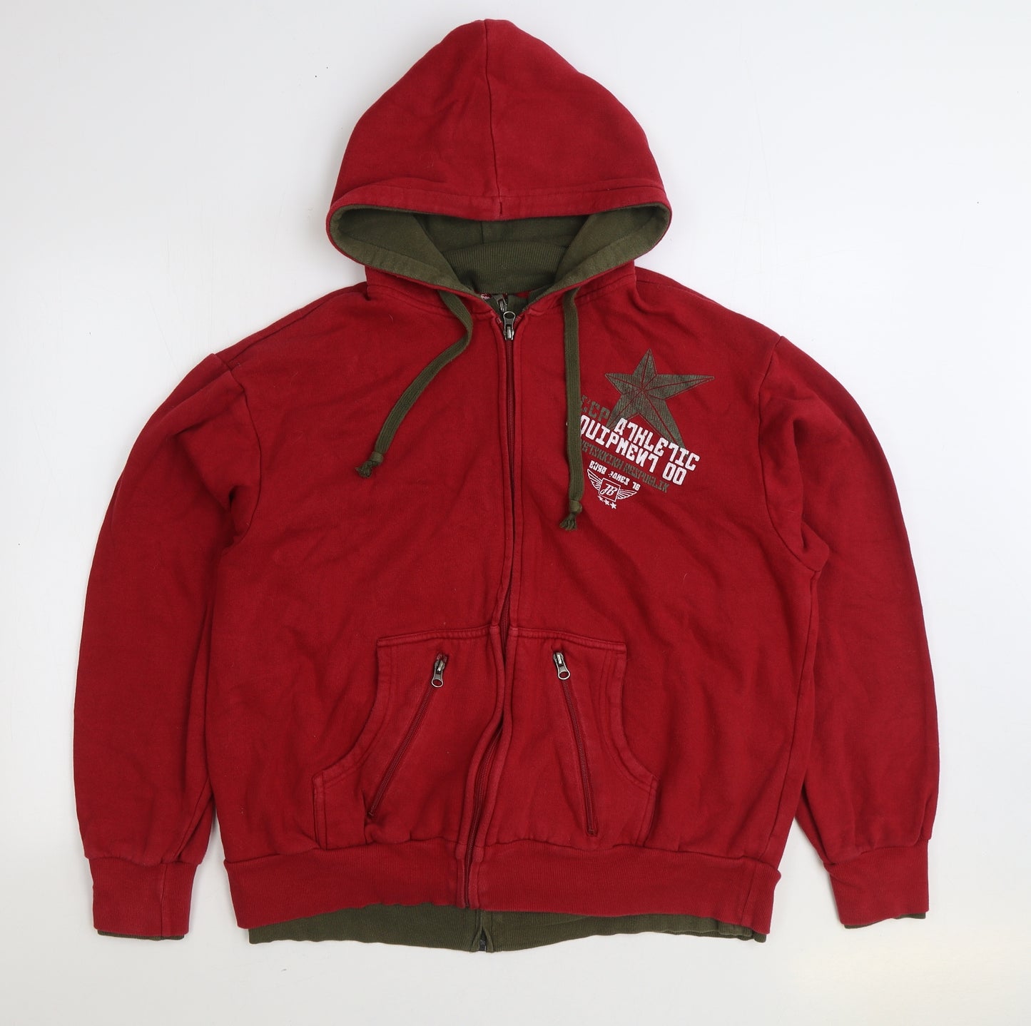 CCCP Mens Red Cotton Full Zip Hoodie Size XL