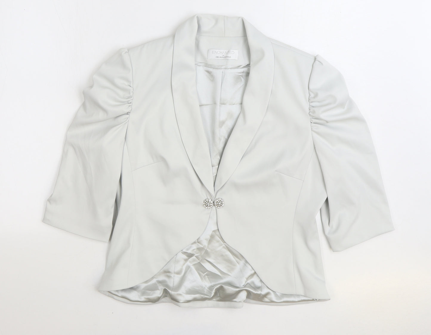 Ann Louise Roswald Womens Grey Jacket Blazer Size 16 Hook & Eye - 3/4 Sleeve