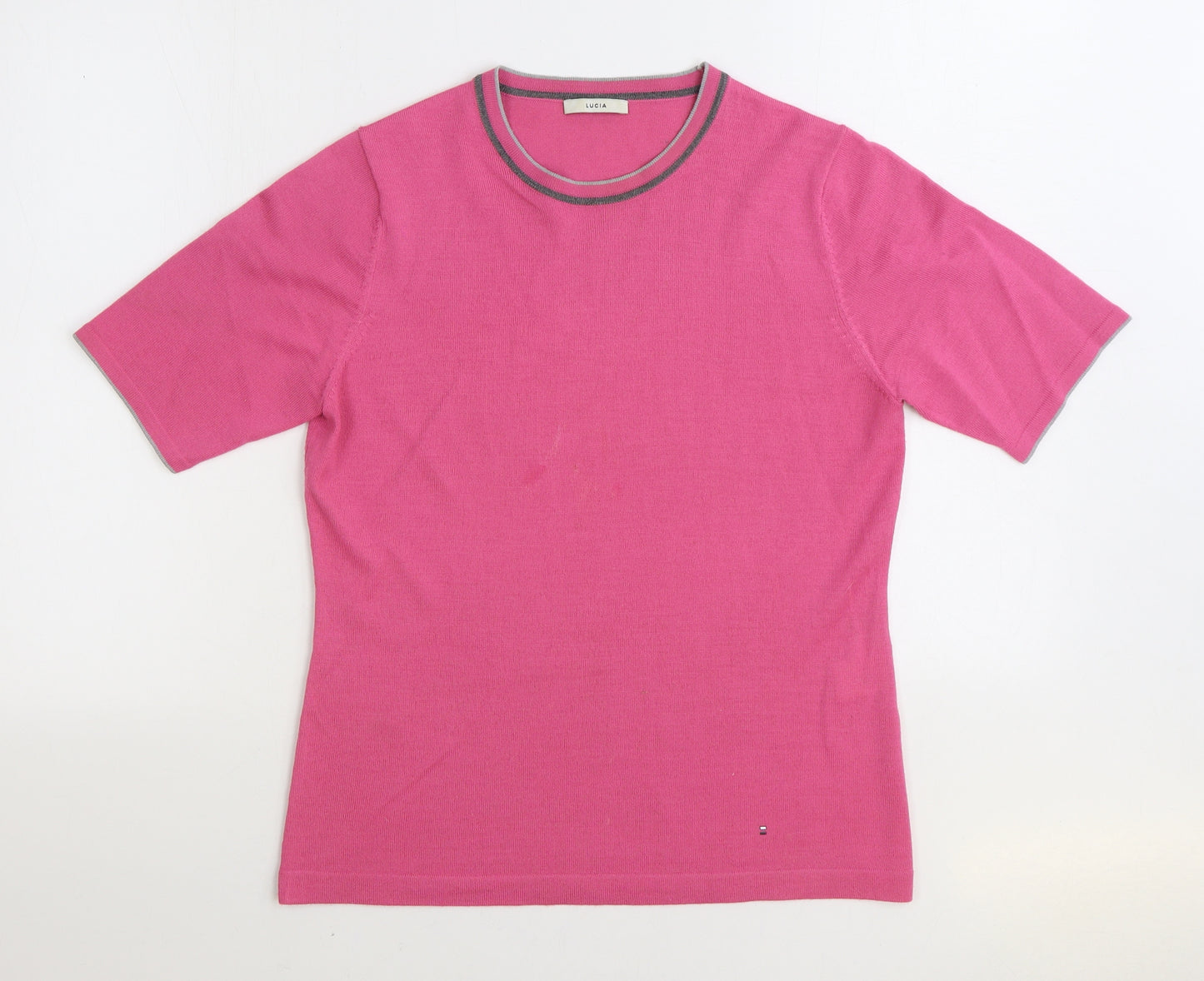 LUCIA Womens Pink Round Neck Wool Pullover Jumper Size 14